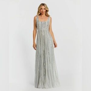 Mac Duggal 94080 Green Scoop Neck A-Line Gown With Striped Beading $698 - sz 10